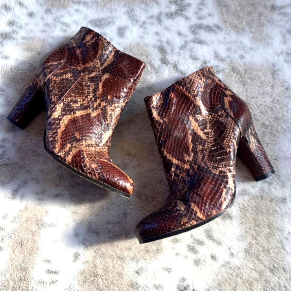Sam Edelman Rust Python Snakeskin Ankle Boot Booties Fall Western Boho Leather - Picture 9 of 9